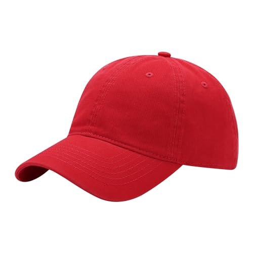 Washed Baseball Cap - Vintage Cotton Dad Hat Adjustable Unisex - color: Carnival Red