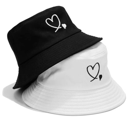 Bucket Hat Beach Sun Hat Fishing Hat for Women Men, Summer Outdoor Travel Packable Fisherman Hat - color: Love Heart Black