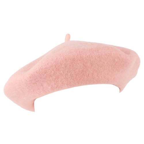 ZAKIRA Wool French Beret for Men & Women, Plain - color: Pink