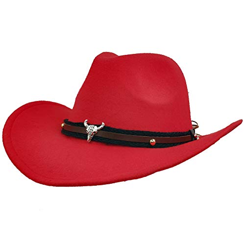 Men & Women's Fur Felt Cowboy Hat Wide Brim Western Outback - color: Red