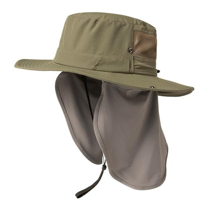 TOP-EX UVCoolix™ Men's Wide Brim Sun Hat with Cooling Neck Flap - color: Army Green, size: Medium-Large