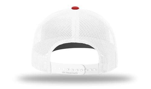 Richardson 112 Trucker Hat - Premium Blank Baseball Cap, Adjustable Snapback Hat - Structured Six Panel Richardson Blank Hats - color: Black/White/ Red