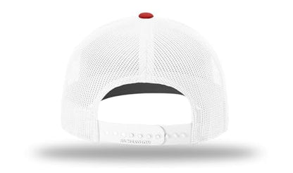 Richardson 112 Trucker Hat - Premium Blank Baseball Cap, Adjustable Snapback Hat - Structured Six Panel Richardson Blank Hats - color: Black/White/ Red