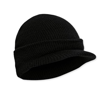 M MCGUIRE GEAR Genuine G.I. Winter Beanie Cap with Visor, 100% Wool Fitted Cap, Made in USA - color: Black