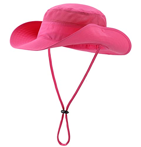Connectyle UPF 50+ Wide Brim Sun Hat for Men Breathable Cowboy Boonie Hats Outdoor Bucket Hat for Fishing Hiking Safari - color: Rose Red