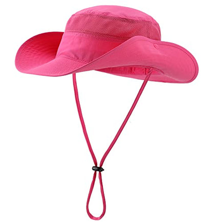 Connectyle UPF 50+ Wide Brim Sun Hat for Men Breathable Cowboy Boonie Hats Outdoor Bucket Hat for Fishing Hiking Safari - color: Rose Red
