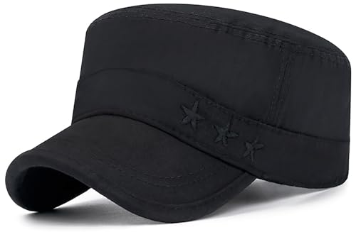 Glamorstar Unisex Cadet Army Caps Military Cap Vintage Flat Top Hats for Men Women - color: Black G