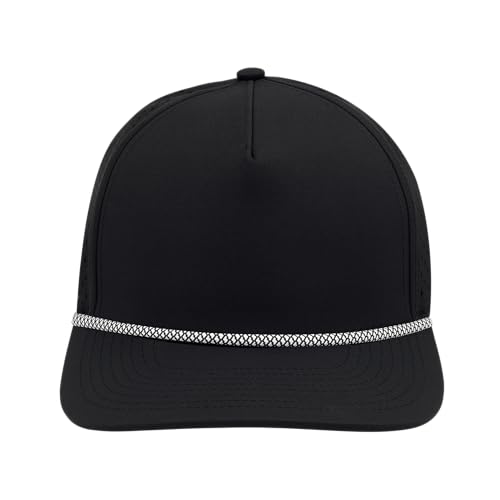 Gilbert Performance 5‑Panel Snapback Hat – Adjustable Flat Bill Cap, Breathable Mesh, Water‑Repellent Fabric, Unisex - color: Black With Rope
