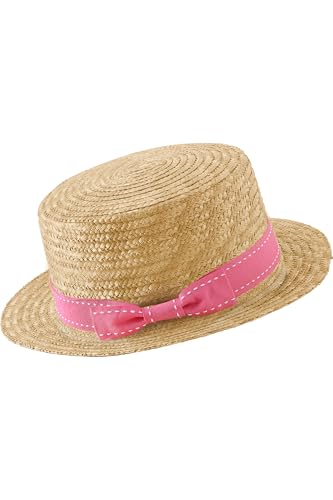 BABEYOND Men's Straw Boater Hat, 1920s Gatsby Summer Costume Accessory - color: Pink, size: Large-X-Large