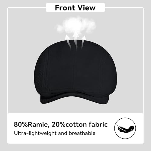 Flat Ivy Newsboy Cap for Men Classic Ramie Irish Cabbie Driving Hunting Summer Sun Hat - color: Black, size: Large