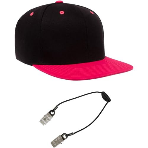 Yupoong Classics 6089 Wool-Blended Snapback Cap Bundle w/Cap Catcher - color: Black/Neon Pink