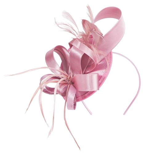 Century Star Kentucky Fascinator-Derby Hats for Women 2026 - Feather & Ribbon Hair Clip Headband Tea Party Wedding Church Hat - color: Pink