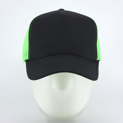 High Crown Foam Mesh Camouflage Tri-Color Oak Leaves Trucker Hat Baseball Cap - color: Black/Black/Neon Green