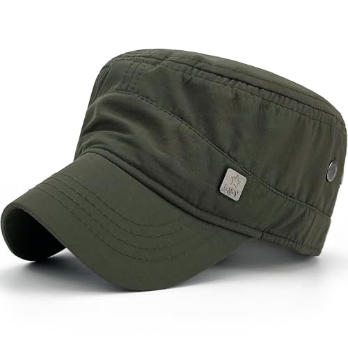 Loneshark Water Resistant Military Hat Quick Dry Cadet Cap Army Flat Top - color: Square-logo-green