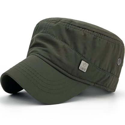 Loneshark Water Resistant Military Hat Quick Dry Cadet Cap Army Flat Top - color: Square-logo-green