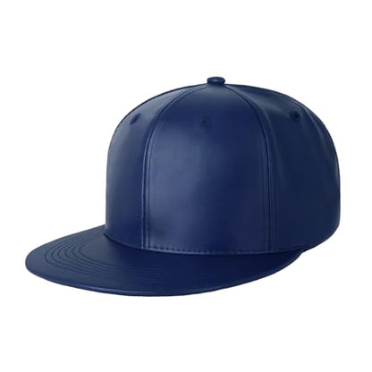 CHOK.LIDS PU Leather Flat Brim Snapback Hat Hip Hop Baseball Cap - color: Leather Navy
