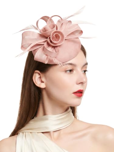 Flower Fascinator Hat Headband Clip for Women Tea Party - color: Pink-02