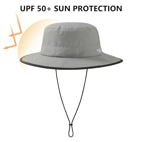 BASSDASH UPF 50+ Water-Resistant Fishing Bucket Hat with Laser Perforated Mesh Adjustable for Men Women Outdoor Hiking - color: Light Grey