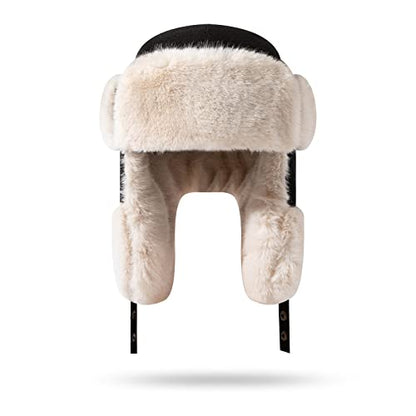 Croogo Cold Weather Eskimo Hats Trapper Hat Winter Thick Furry Ushanka Russian Hat Windproof Ski Trooper Hat with Ear Flap - color: Pl18-black