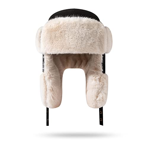 Croogo Cold Weather Eskimo Hats Trapper Hat Winter Thick Furry Ushanka Russian Hat Windproof Ski Trooper Hat with Ear Flap - color: Pl18-black