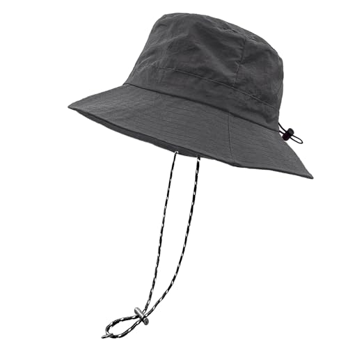 woogwin Waterproof Bucket Rain Hat with Chin Strap Quick Dry Packable Boonie Sun Hat Safari Hat UV Protection - color: Darkgrey