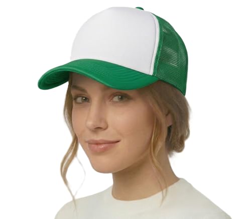 NYFASHION101 Plain Mesh Trucker Hat - Breathable 6-Panel Daily Snapback Cap, Customizable Ideal for DIY Embroidery & Patches - color: Kelly Green/White