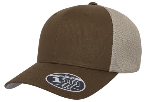 Flexfit 110M Trucker Mid-Profile Mesh Back Snapback Cap - color: Coyote Brown/Khaki