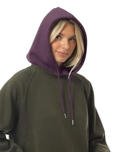 MixMatchy Women's Hooded Scarf Balaclava Fleece Lined Winter Beanie Hat - color: Eggplant