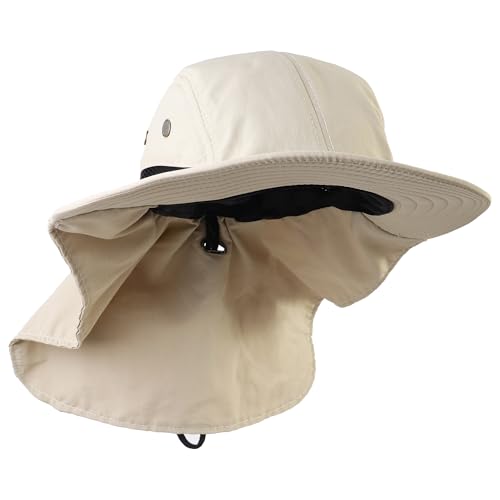 Falari Outdoor Sun Hat, Wide Brim with Neck Flap, Safari Hiking Gardening Fishing Hat - color: Khaki