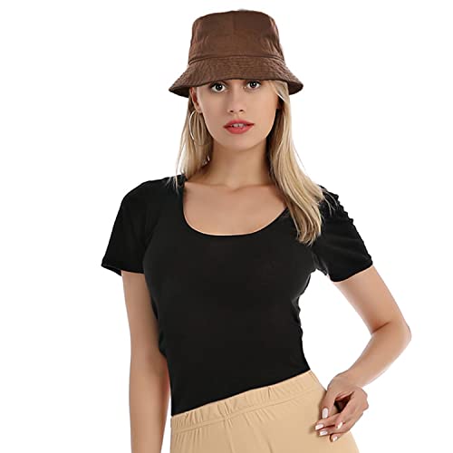 Falari Men Women Unisex Cotton Bucket Hat 100% Cotton Packable for Travel Fishing Hunting Summer Camp - color: Dark Brown, size: Small-Medium