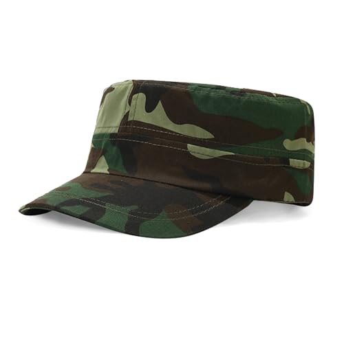 Cadet Army Cap Military Style Hats Flat Top Cap Baseball Hat for Men Women - color: Green Camo