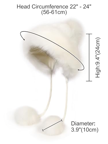LA CARRIE Women's Faux Fur Hat with 3 Pom Pom for Cold Winter SKI Earflaps - color: White