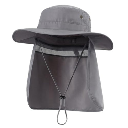 Home Prefer UPF50 Mens Sun Hat with Neck Flap Quick Dry UV Protection Cap Womens Wide Brim Fishing Hat Neck Flap Beach Garden - color: Dark Grey