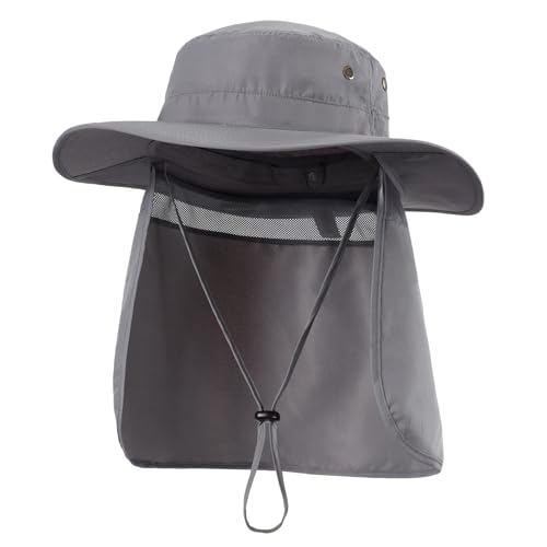 Home Prefer UPF50 Mens Sun Hat with Neck Flap Quick Dry UV Protection Cap Womens Wide Brim Fishing Hat Neck Flap Beach Garden - color: Dark Grey