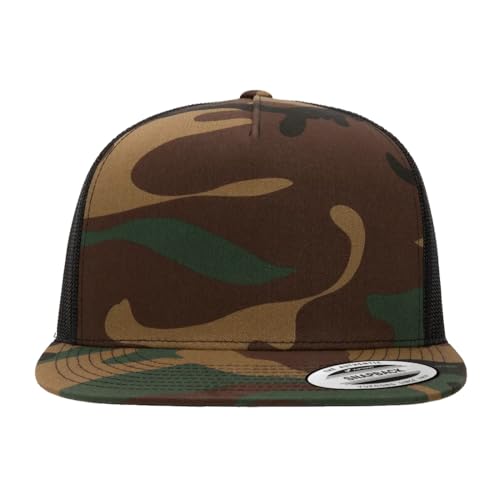 Yupoong 5-Panel YP Classic Trucker Cap | High Profile Flat Visor Snapback - color: Camo/Black