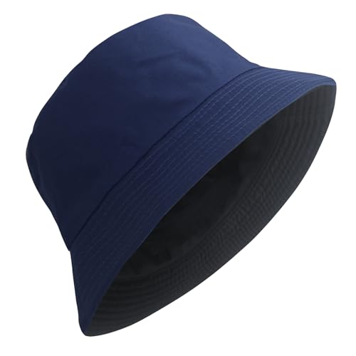 PFFY Reversible Bucket Hat for Women Men Cotton Sun Beach Fishing Cap - color: Black/Blue (Reversible)