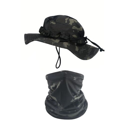 Sun Hat Breathable Boonie Hats for Men Women Fishing Safari Bucket Hat Cap Hunting Outdoor Hiking Camping - color: Suit-blackcp