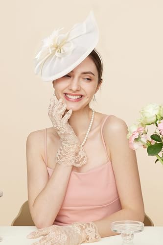 Gionforsy Fascinator Hats for Women Flower Tea Party Hats Pillbox Hat - color: Beige