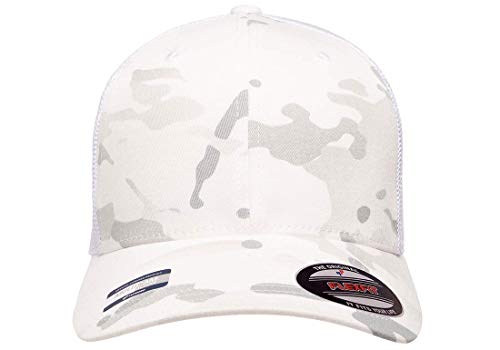 Mrlahat 6511 Flexfit Trucker Mesh One Size Fitted Cap 6 Panels with Black Bandana - color: Multicam/Alpine White