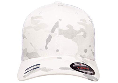 Mrlahat 6511 Flexfit Trucker Mesh One Size Fitted Cap 6 Panels with Black Bandana - color: Multicam/Alpine White