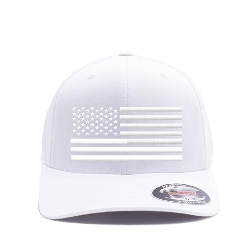 The Blackout American Flag 6277 Flex Fitted Baseball Cap - Custom Embroidered Black USA Flag Flex-Fitted Baseball hat - color: White, size: Small-Medium