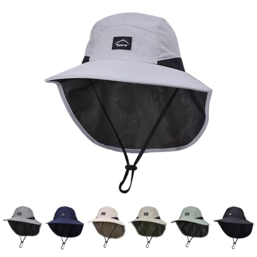 ZOORON Kids Sun Hat with Neck Flap Beach Fishing Bucket for Boys Girls - color: Lightgrey
