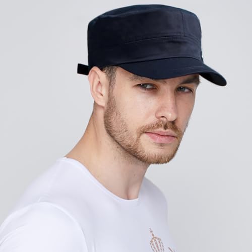 Unisex Army Cadet Cap Military Flat Top Basic Baseball Caps - color: Navy Blue