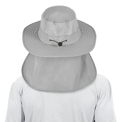 3 Pack Mens Outdoor Wide Brim Fishing Hat,UPF 50+ Sun Protection Cap with Face Neck Flap for Hiking & Garden - color: 3 Pack-light Grey