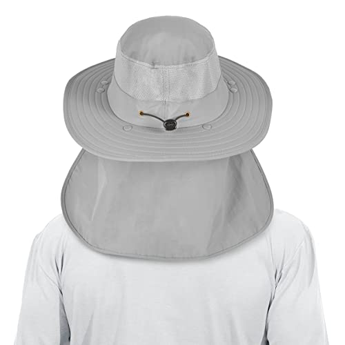 3 Pack Mens Outdoor Wide Brim Fishing Hat,UPF 50+ Sun Protection Cap with Face Neck Flap for Hiking & Garden - color: 3 Pack-light Grey