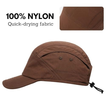 5 Panel Hat, Quick Dry Baseball Cap, Drawstring Elastic Sport Cap for Running, Fishing - color: Brown