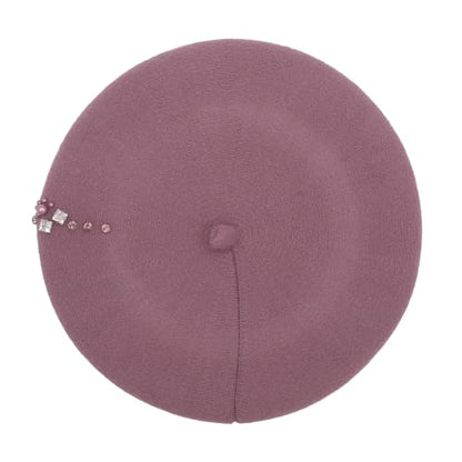 ZLYC Women French Beret Hat Winter Knitted Stretchable Beret Artist Cap - color: Rhinestone Lavender