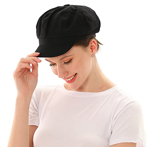 Newsboy Cabbie Baker boy hat Beret Cap for Women Pageboy Visor Paperboy Hat Sailor Fiddler Hat Adjustable - color: 1997-black