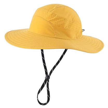 Connectyle UPF 50+ Wide Brim Sun Hat for Men Women UV Protection Bucket Hats Outdoor Breathable Safari Hat for Fishing Hiking - color: Turmeric Yellow