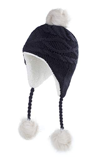 Home Prefer Girls Sherpa Earflaps Hat Toddler Baby Knit Beanie Fuzzy Peruvian Cold Weather Warm Winter Hat - color: Navy Blue, size: Small